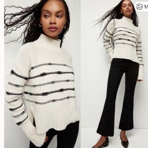 Veronica Beard Vuori wool blend sweater black/cream cropped boxy turtleneck L